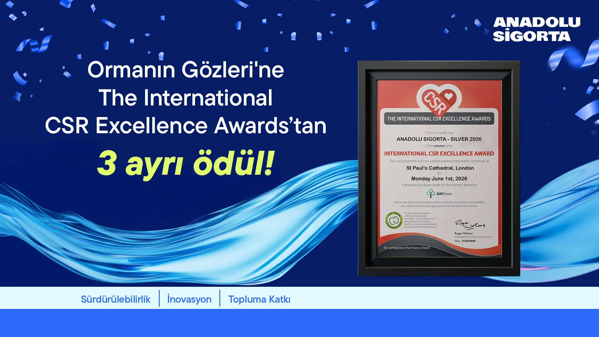 Anadolu Sigorta’nın “Ormanın Gözleri” Projesine CSR Excellence Awards’tan Üç Ödül